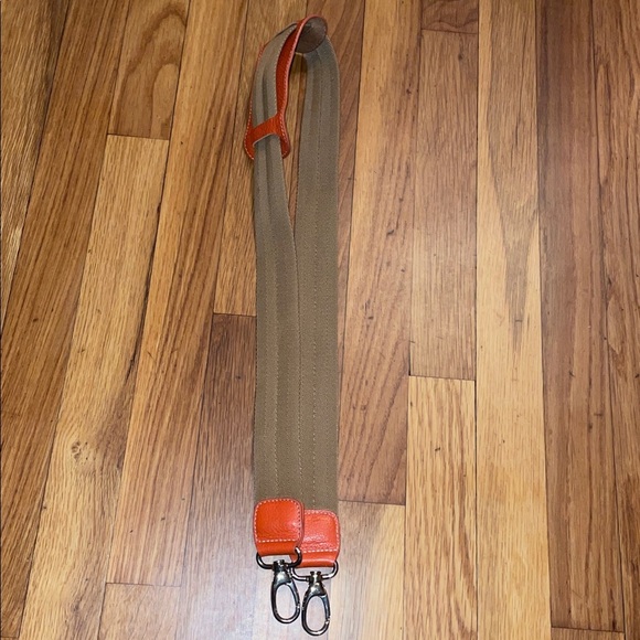 I Santi Large Pebbled Orange Leather Weekender Tote with brown handles & strap. - Picture 8 of 16